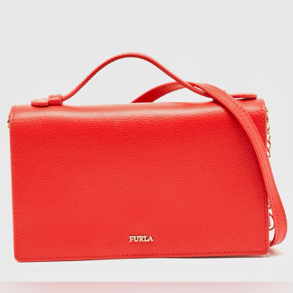 FURLA Incanto Vibrant Red Crossbody Bag Clutch Leather